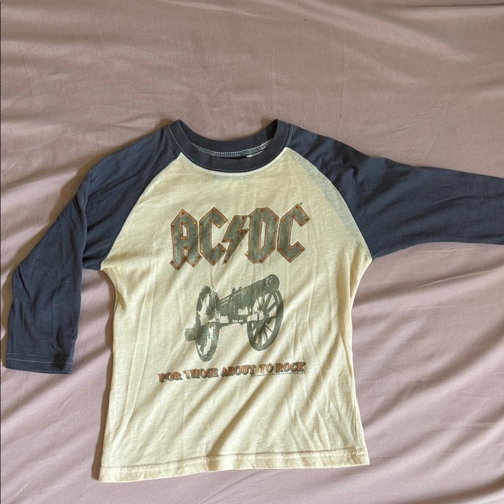 Junk Food Clothing AC/DC Kids Long Sleeve Tee - Cream and Gray